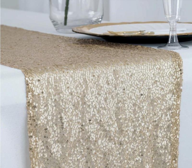 12in x 108in Champagne Premium<br>Sequin Table Runners<br>$6.50 each