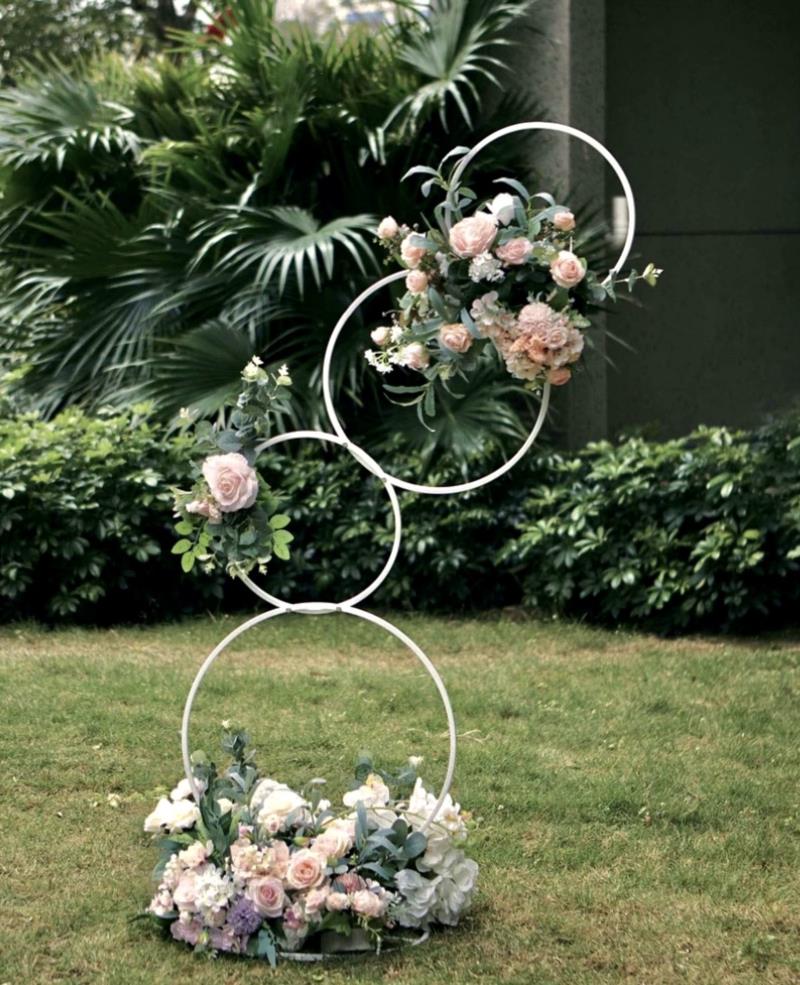 5Ft | 4-Tiered White Hoop<br>Pillar Flower Stand<br>(Flowers Not Included)<br>$25