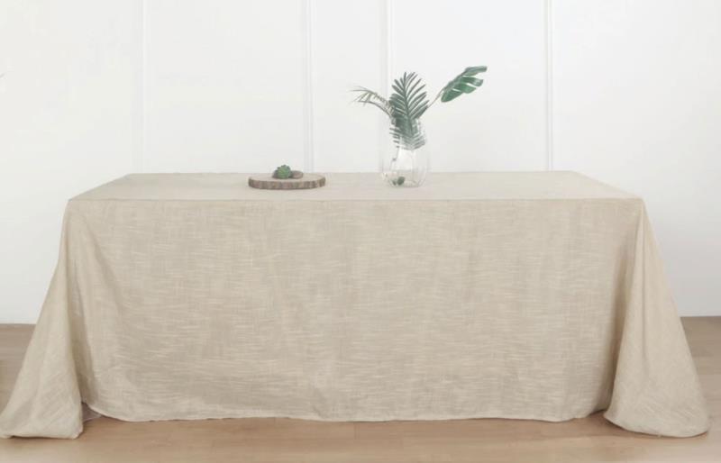 Beige Rectangular Tablecloth<br>Wrinkle Resistant<br>$18 each
