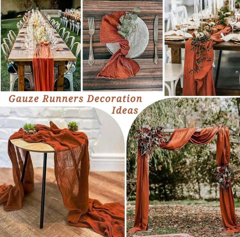 1pc Polyester Crinkle Table Runner,<br>Cheesecloth Table Runner, Gauze Tablecloth,<br>Boho Rustic Decorations